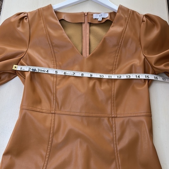NWOT NSR Sammy Faux Leather Short Puff Sleeve Minidress In Camel Size Medium - Picture 9 of 13